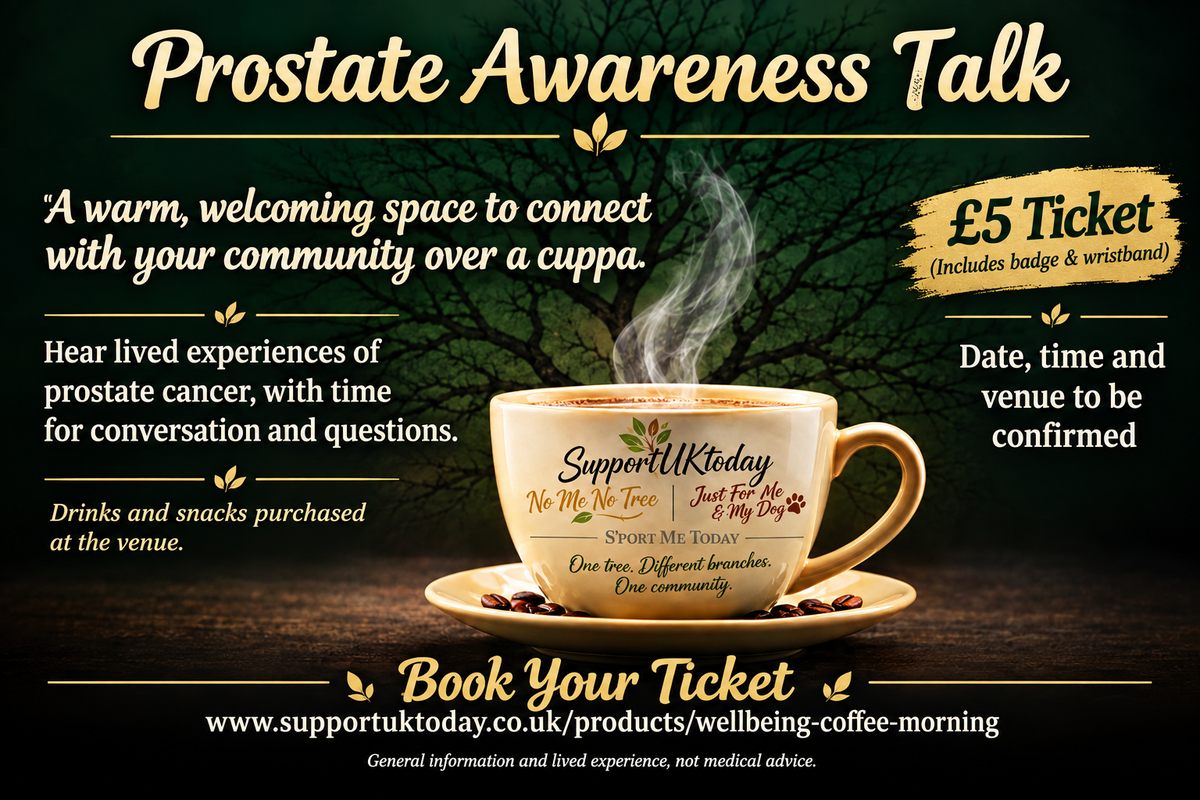 Prostate Awareness Talk poster based on your supplied mug and tree image